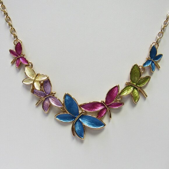 Gold Plated Multicolor Butterfly Dragonfly Necklace Earrings Jewelry Set - Picture 3 of 4